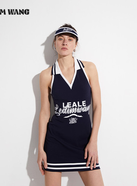 LEDIM WANG撞色印花连衣裙女夏美式运动风V领无袖背心裙2025新款
