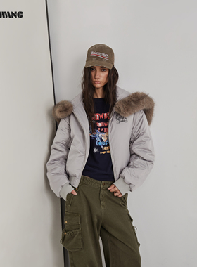 LEDIM WANG红标银灰色夹棉飞行夹克棉服女25秋冬新款收腰短款外套