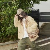 2025冬新款 LEDIM WANG游牧小香风毛呢外套羊驼毛黄色女千金风短款