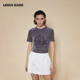 LEDIM 辣妹风休闲百搭 短款 WANG撞色印花丝绒短袖 T恤女灰色修身