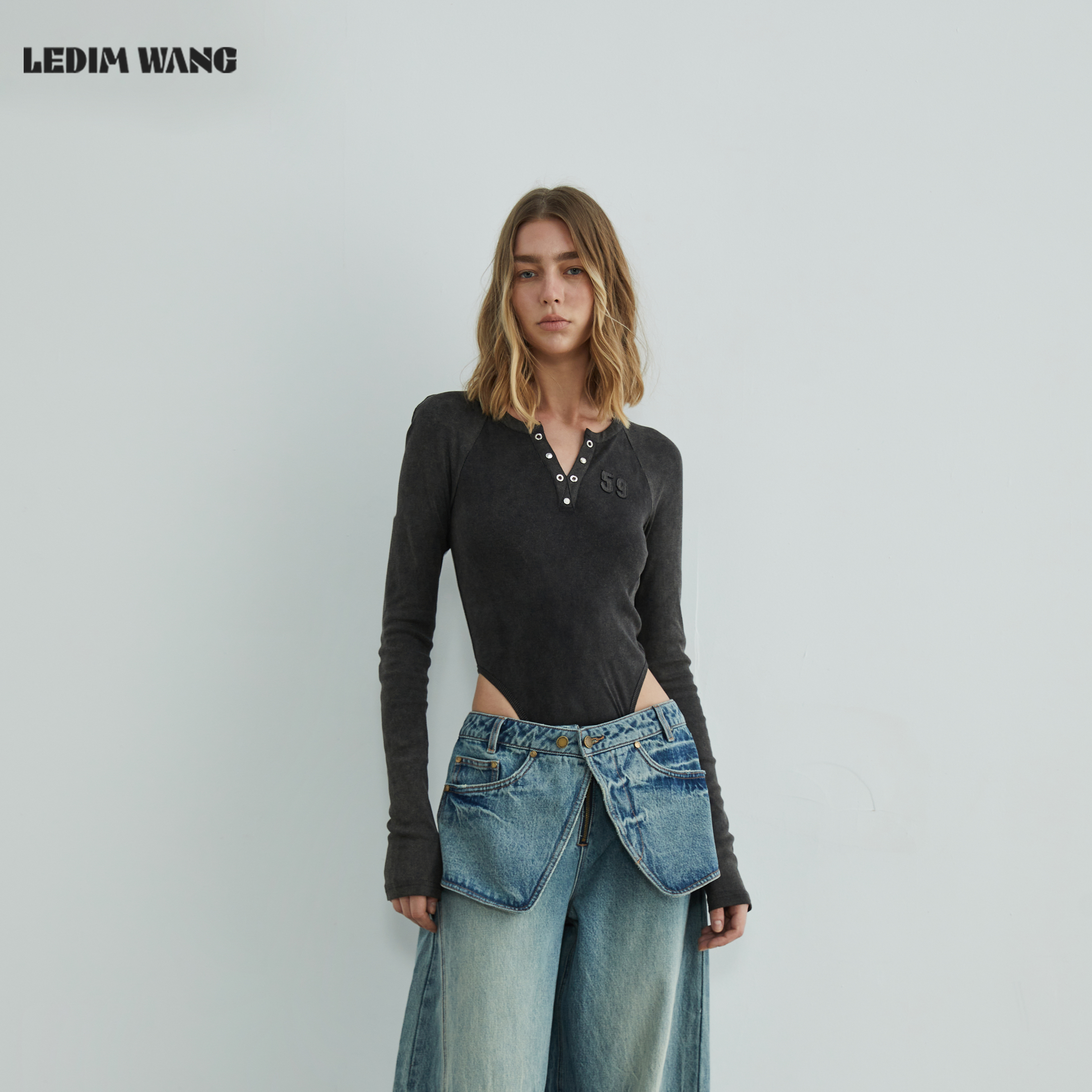 【明星同款】LEDIM WANG白标/亨利领摸底打底衫T恤女25秋上衣