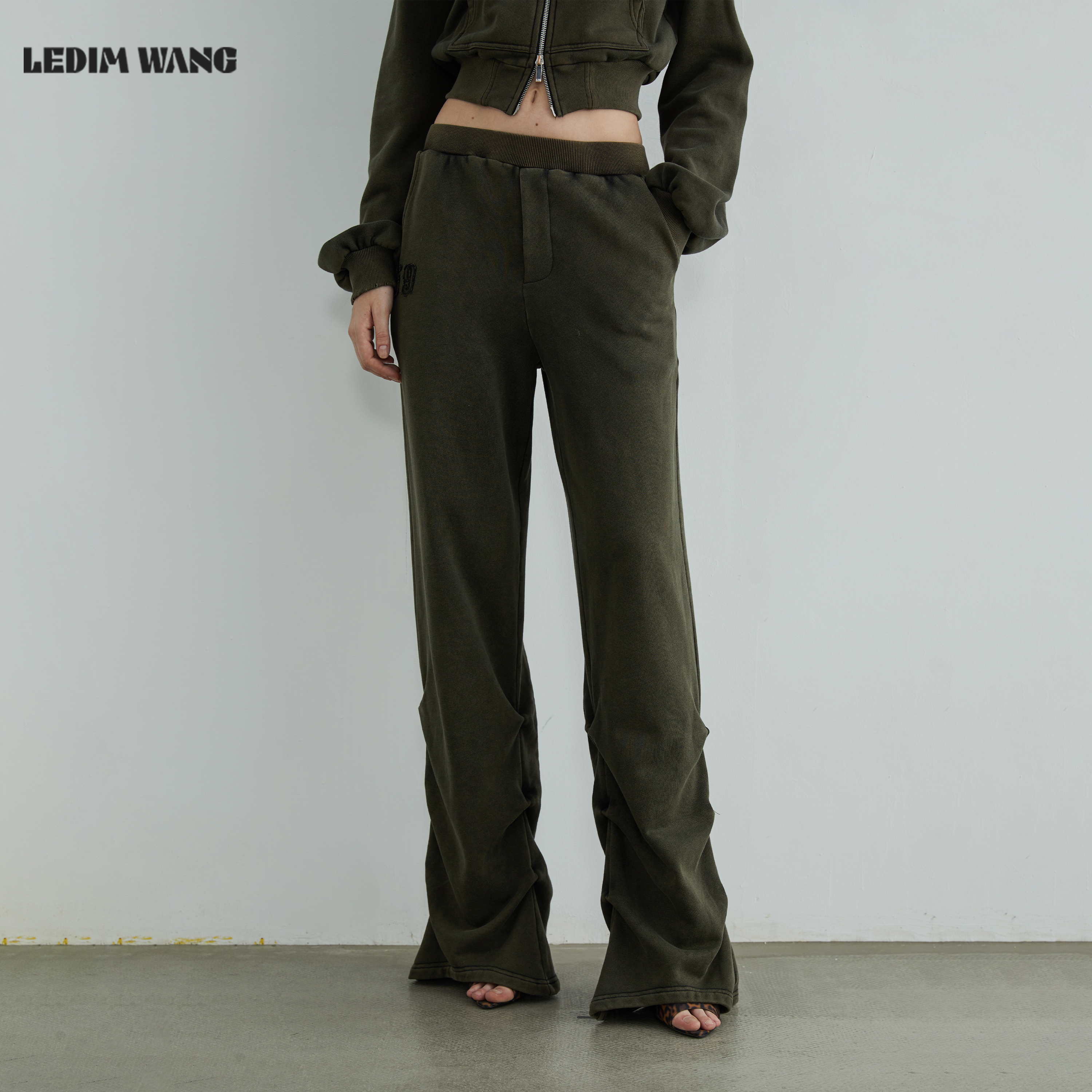 LEDIMWANG做旧刺绣休闲裤卫裤