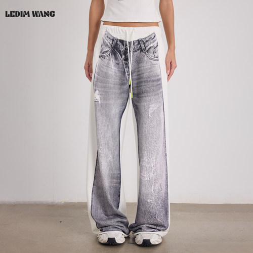 LEDIMWANG美式牛仔印花休闲裤