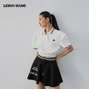 女春夏新款 WANG撞色刺绣POLO衫 LEDIM 休闲宽松短袖 明星同款