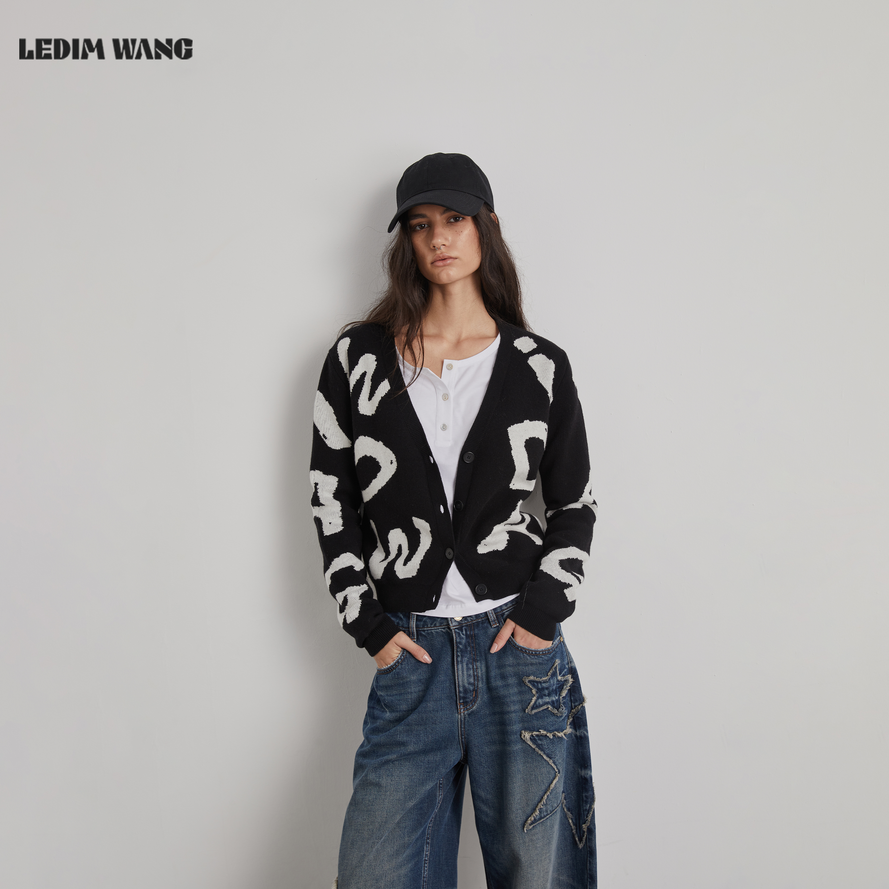 LEDIMWANG字母印花可拆领针织衫