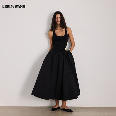 LEDIMWANG黑色拼接背心连衣裙女