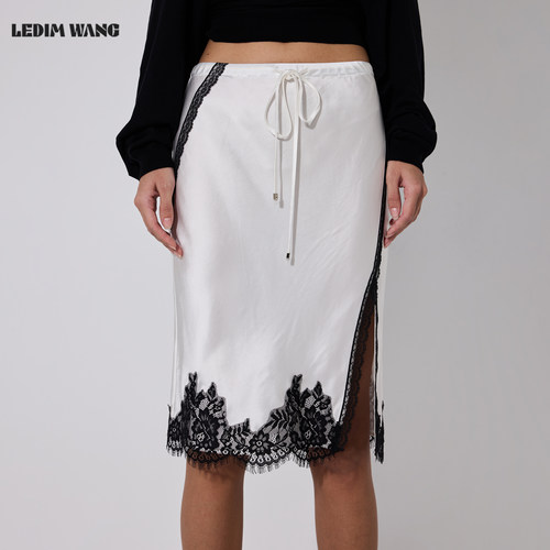 LEDIMWANG缎面醋酸蕾丝半身裙女