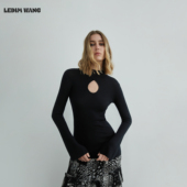 打底衫 LEDIM 毛衣女25秋冬新款 黑色修身 WANG黑标 性感风羊毛长款