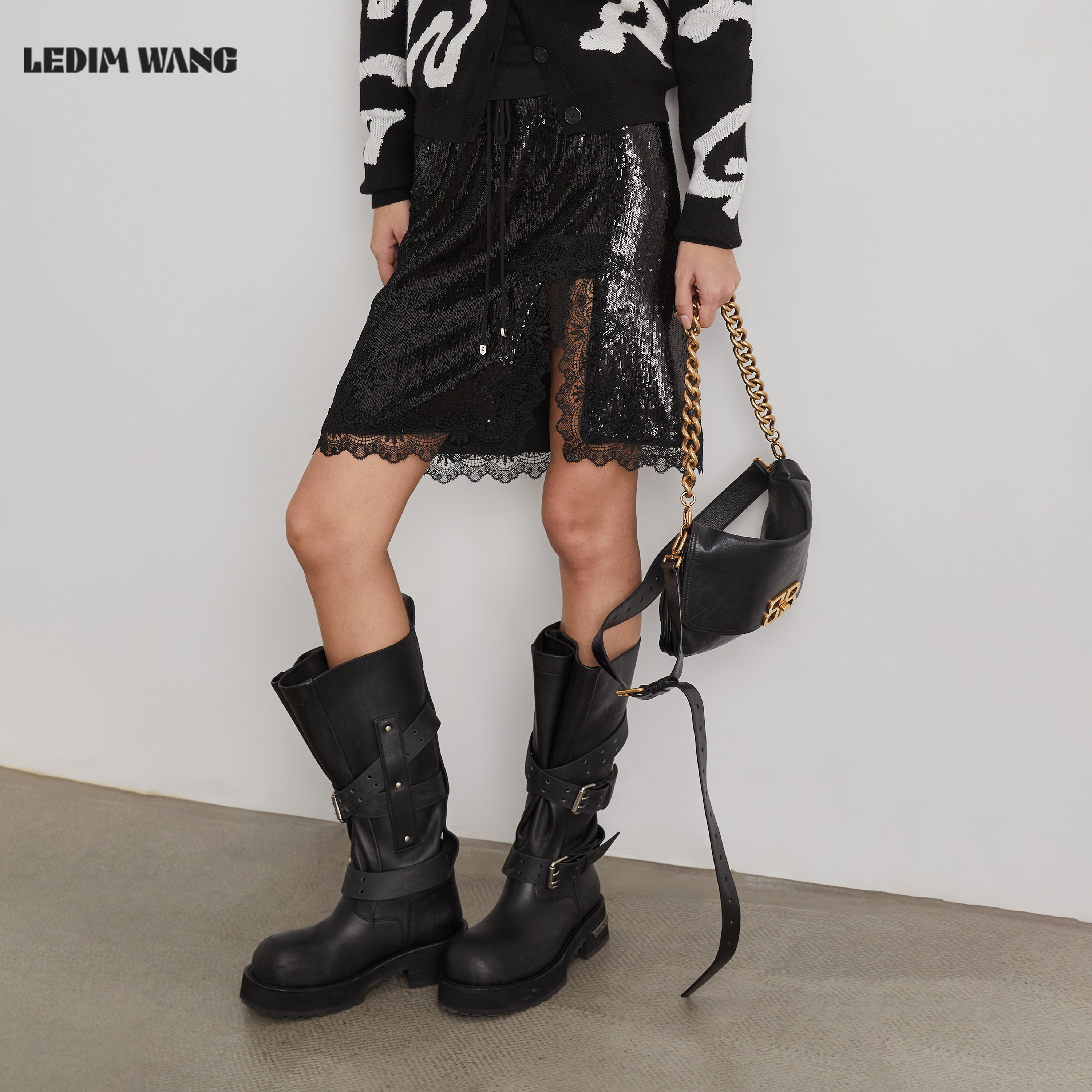 LEDIMWANG夜光涟漪蕾丝亮片半裙