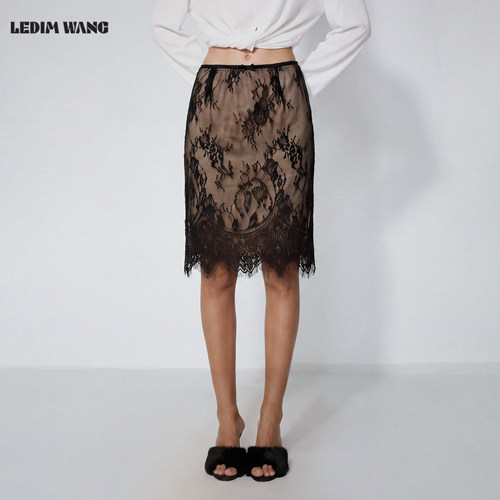 LEDIMWANG镂空蕾丝直筒半身裙女