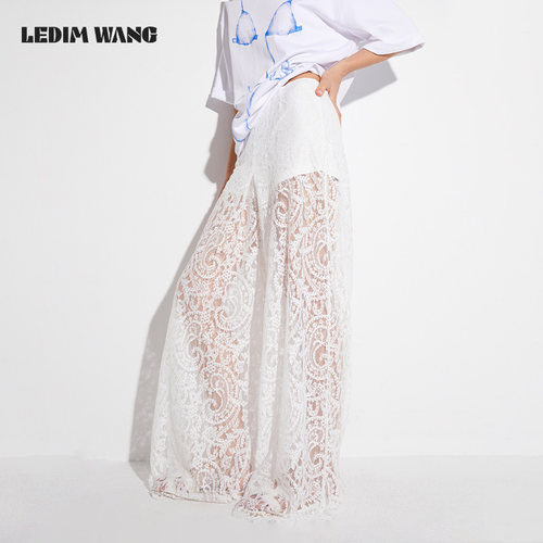 LEDIMWANG镂空蕾丝白色休闲裤女