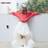 新款 LEDIM WANG立体褶皱白色半身裙女2026春季 A字不规则中长裙