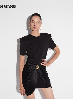 LEDIM WANG【黑标系列】流光轮廓针织连衣裙女2025秋新款黑色短裙