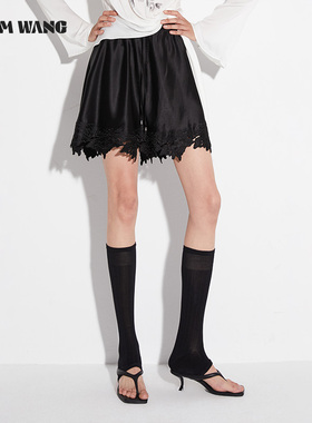 LEDIM WANG【白标系列】镂空刺绣醋酸半身裙女夏2025新款黑色短裙