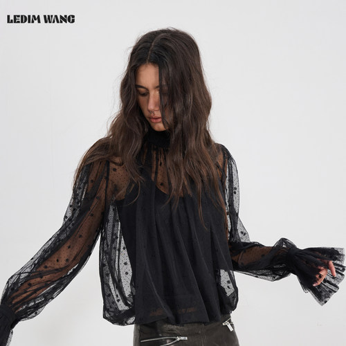 LEDIMWANG波点网纱雪纺衫