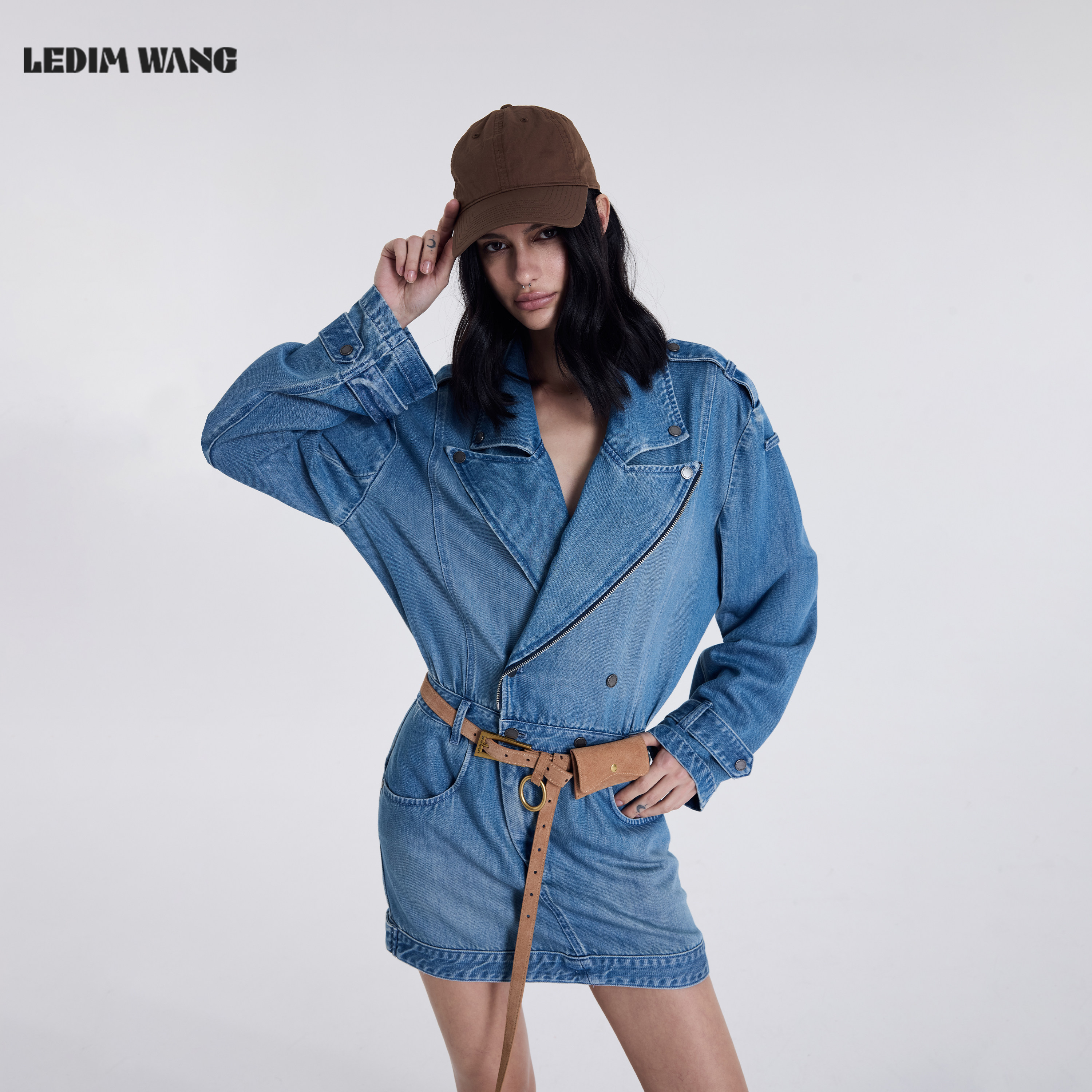 LEDIM WANG莱赛尔垂感牛仔连衣裙女2026春夏新款凉感亲肤薄款短裙