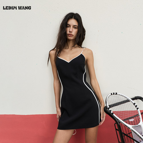 LEDIMWANG立体梗收腰吊带连衣裙