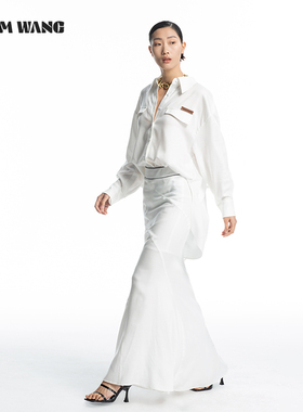 LEDIM WANG白色衬衫女长袖2023夏季薄款宽松衬衣设计感小众上衣