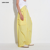 女黄色阔腿裤 LEDIM 裤 2025秋新款 WANG红标 多口袋松紧多巴胺工装