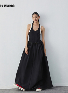 LEDIM WANG假两件背心连衣裙女中长款撞色设计师原创无袖针织长裙