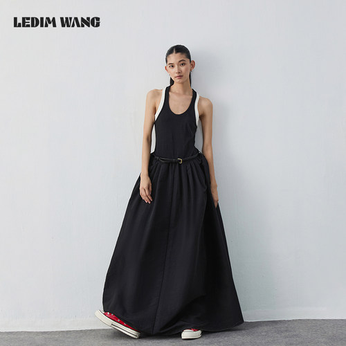 LEDIMWANG撞色假两件背心连衣裙