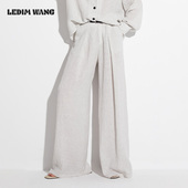 女夏纯色凉感宽松阔腿裤 WANG亚麻老钱风休闲裤 明星同款 LEDIM