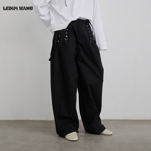 LEDIMWANG铆钉背带休闲裤长裤女