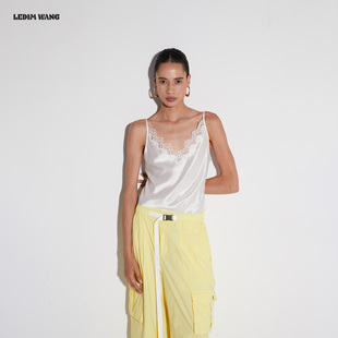 蕾丝醋酸摸底吊带背心女2025新款 白标系列 白色上衣 WANG LEDIM
