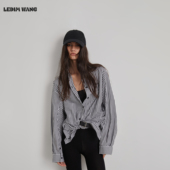 WANG白标 黑白条纹衬衫 女25秋冬新款 LEDIM 阔版 衬衣纯棉宽松上衣