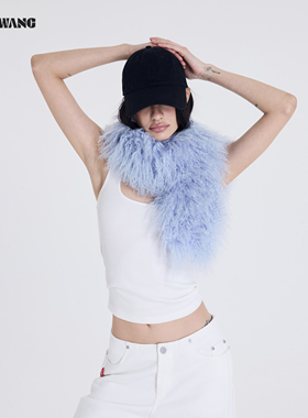 LEDIM WANG羊滩毛皮草围巾女秋冬新款亮蓝色轻奢披肩百搭单品配饰