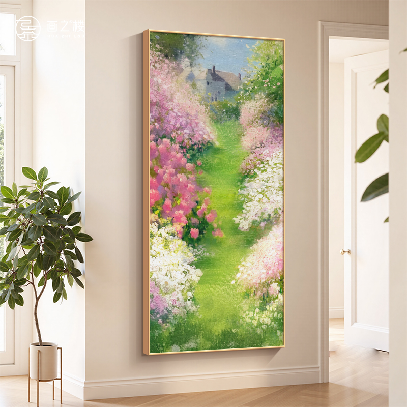 北欧印象派莫奈花园油画抽象花卉入户玄关装饰画楼梯间小众艺术画图片