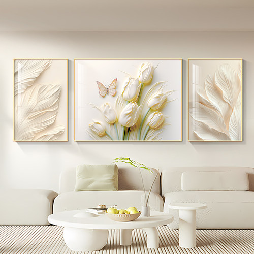 客厅奶油风郁金香装饰画三联画