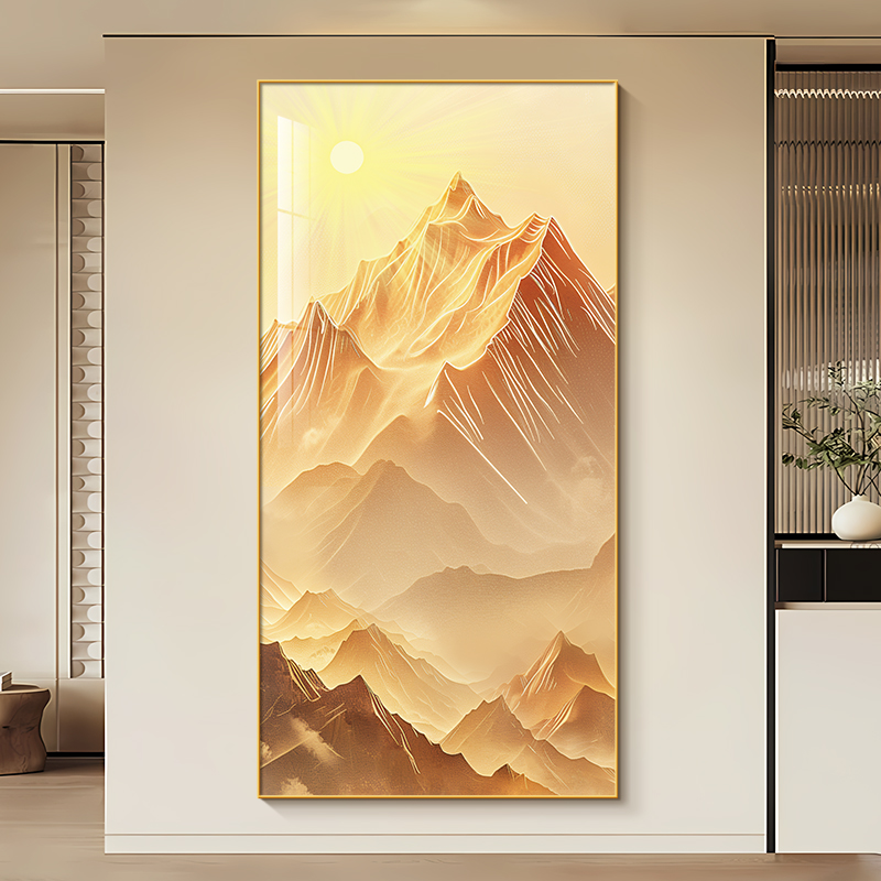 日照金山入户玄关装饰画现代简约背有靠山挂画高级感走廊尽头壁画图片