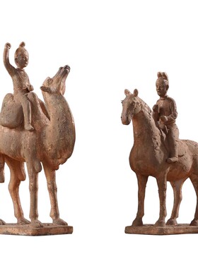 中式仿陶俑丝绸之路古商人物摆件西域马商队办公室博古架酒柜装饰