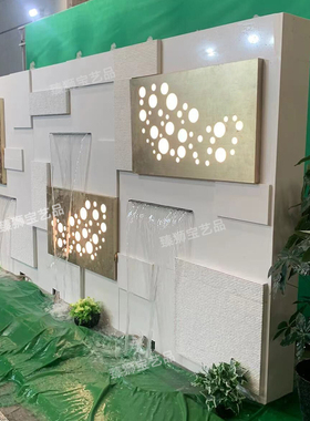 流水墙庭院花园布置落地背景墙极简约水幕墙别墅院子装饰大型摆件