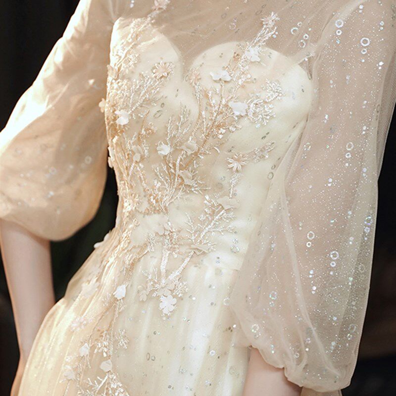 大码香槟色晚礼服胖mm宴会气质显瘦200斤小个子轻奢高端礼服裙女