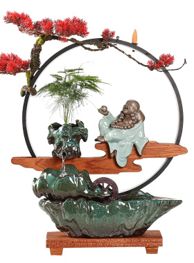 流水摆件新中式创意办公室桌面高山循环招财客厅玄关乔迁开业礼品