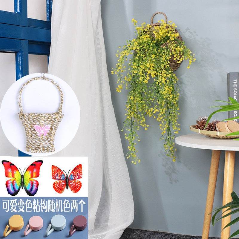 仿真花壁挂假花装饰客厅墙上吊篮塑料花藤绿植吊兰卧室遮挡墙挂饰