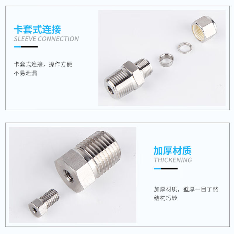 NPT端直通外丝终端接头卡套接头1/81/4NPT316不锈钢接头NPT1/4-1/