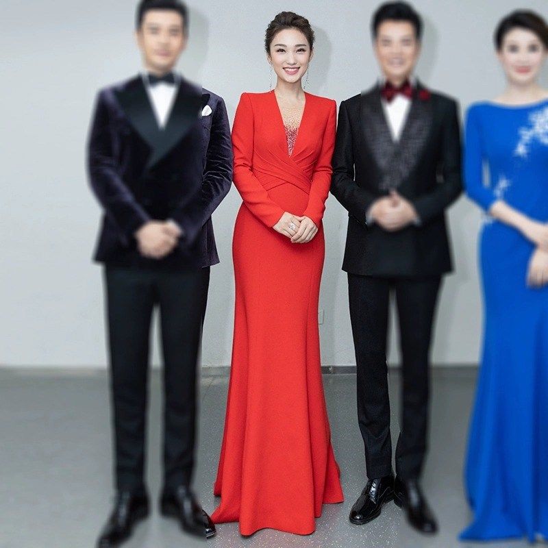 主持人端庄大气晚礼服高端女2025新款长袖晚会活动敬酒服新娘订婚