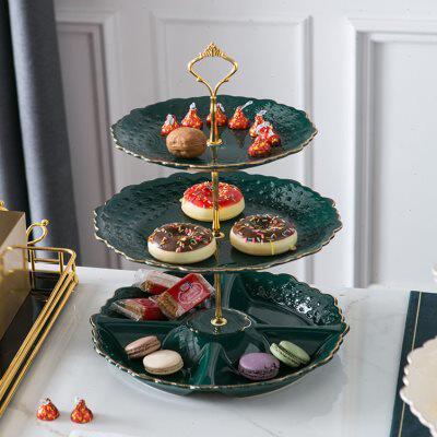 极速北欧风三层陶瓷串盘家用客厅分格干果盘糖果盘生日宴甜品糕点