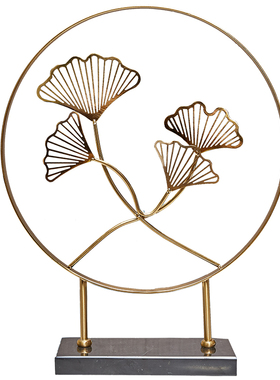 轻奢欧式新中式酒柜装饰品摆件客厅玄关电视柜简约家居双头银杏叶