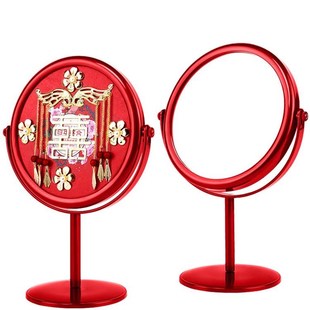 结婚镜子陪嫁一对梳子套装盒新娘用的对镜红色婚梳小喜镜红圆镜