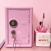 Piggi Bank Money Metal Box Safe Pink Desk