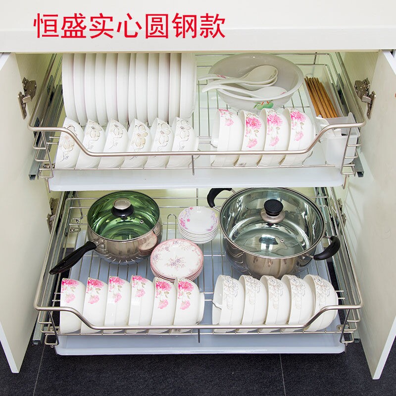 好货恒盛实心不锈钢拉篮阻尼厨房整体橱柜拉篮抽屉式碗架调味料架