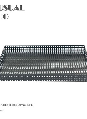 现代简约欧式北欧黑色金属网格托盘摆件样板房售楼处软装饰品摆设