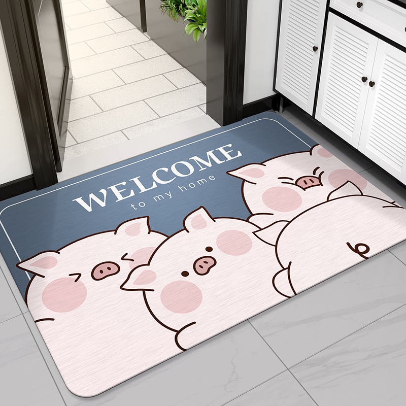入户门地垫卡通小猪进门口蹭土防滑脚垫大门垫玄关进户门耐脏地毯