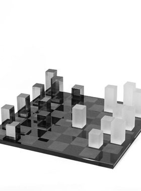 现代简约黑色磨砂电镀水晶棋盘轻奢软装饰品摆件客厅样板间售楼处