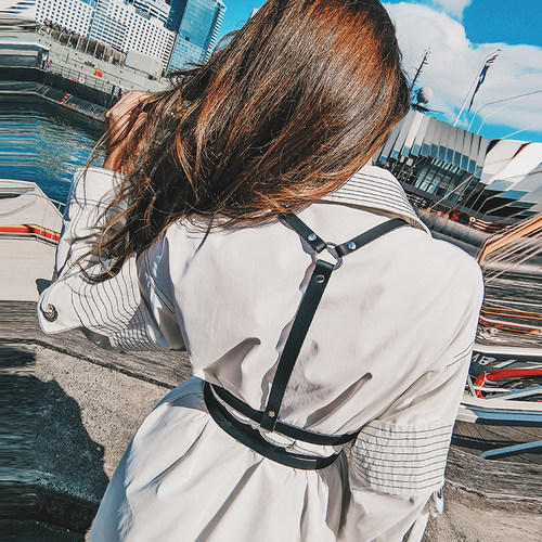 好货Fashion nd Women Men Gothic Handmade PU Leather Harness