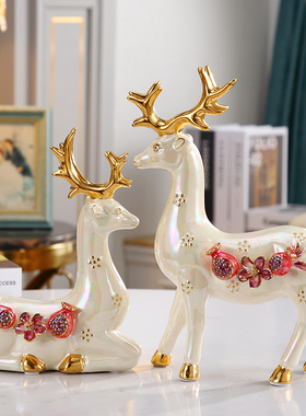 客厅电视柜陶瓷摆件招财鹿家居饰品欧式酒柜玄关软装装饰结婚礼物